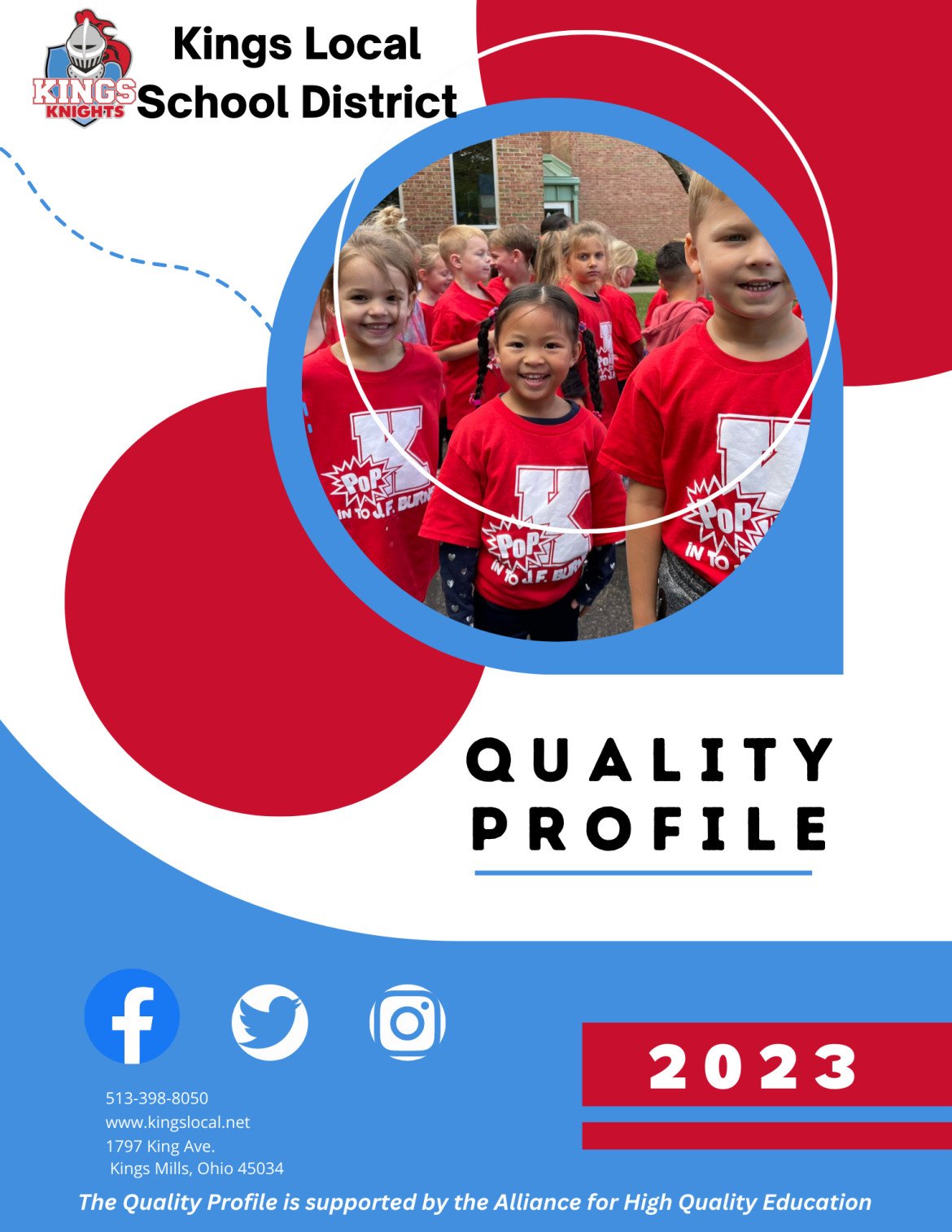 front cover of the Kings Quality Profile 2023 children playing in picture